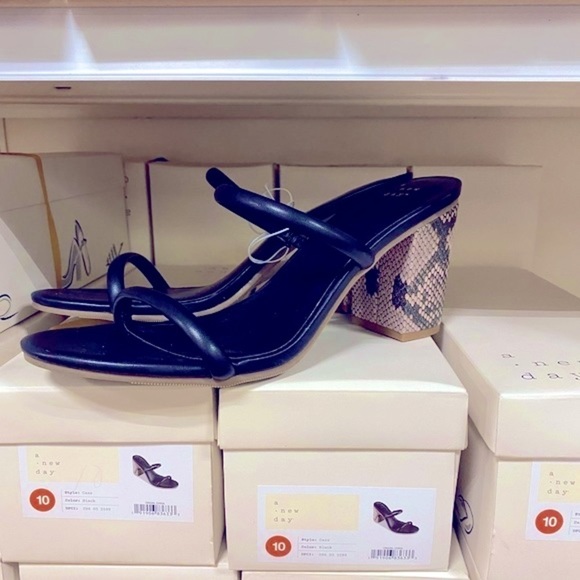 NWT A New Day Cass black snake block heel sandals - Picture 7 of 9